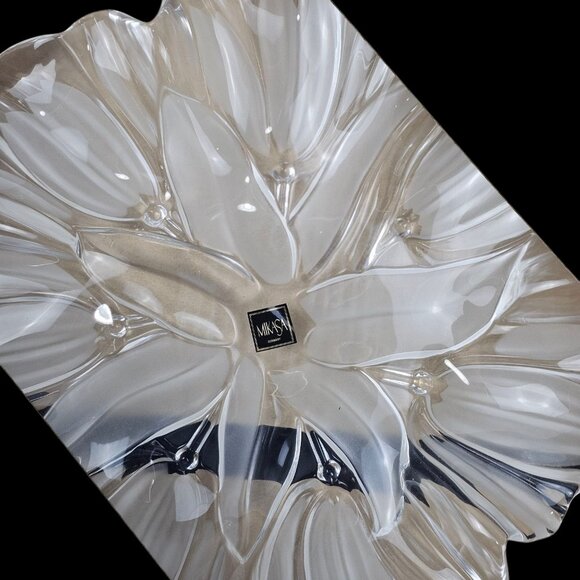 Mikasa Tulip Satin Frosted Flower Glass Crystal Dish Platter Heavy Centerpiece - Picture 13 of 13